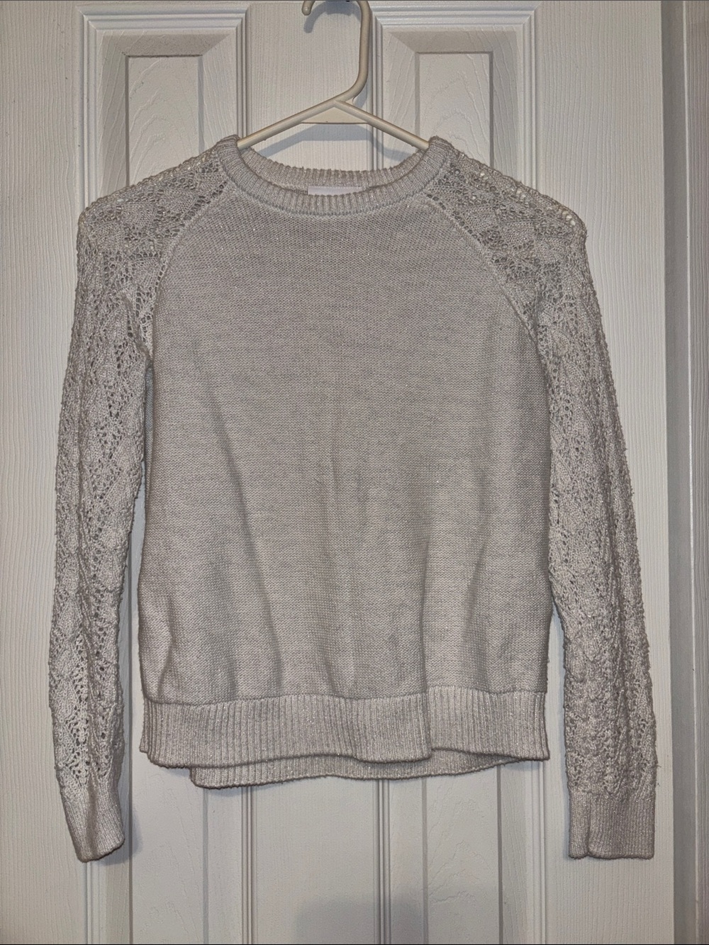 The Children's Place White & Silver Tinsel Lace-Sleeve Crewneck Sweater